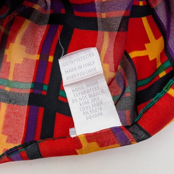 90s Plaid Scarf Abstract Rectangular Sheer Primary Colours Grid Tartan - Picture 6 of 8